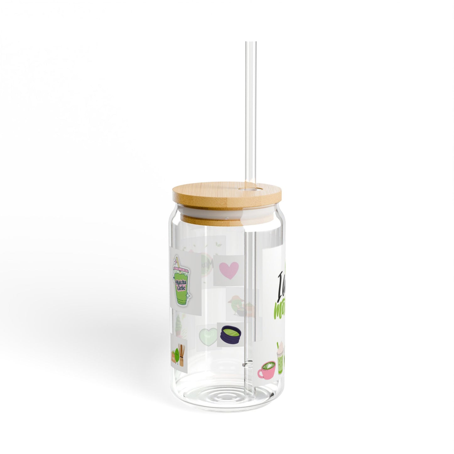 Sipper Glass, 16oz - I Love Matcha, Cute Drinkware for Tea Lovers, Perfect for Gifts, Eco-friendly Travel Mug, Stylish Beverage Container
