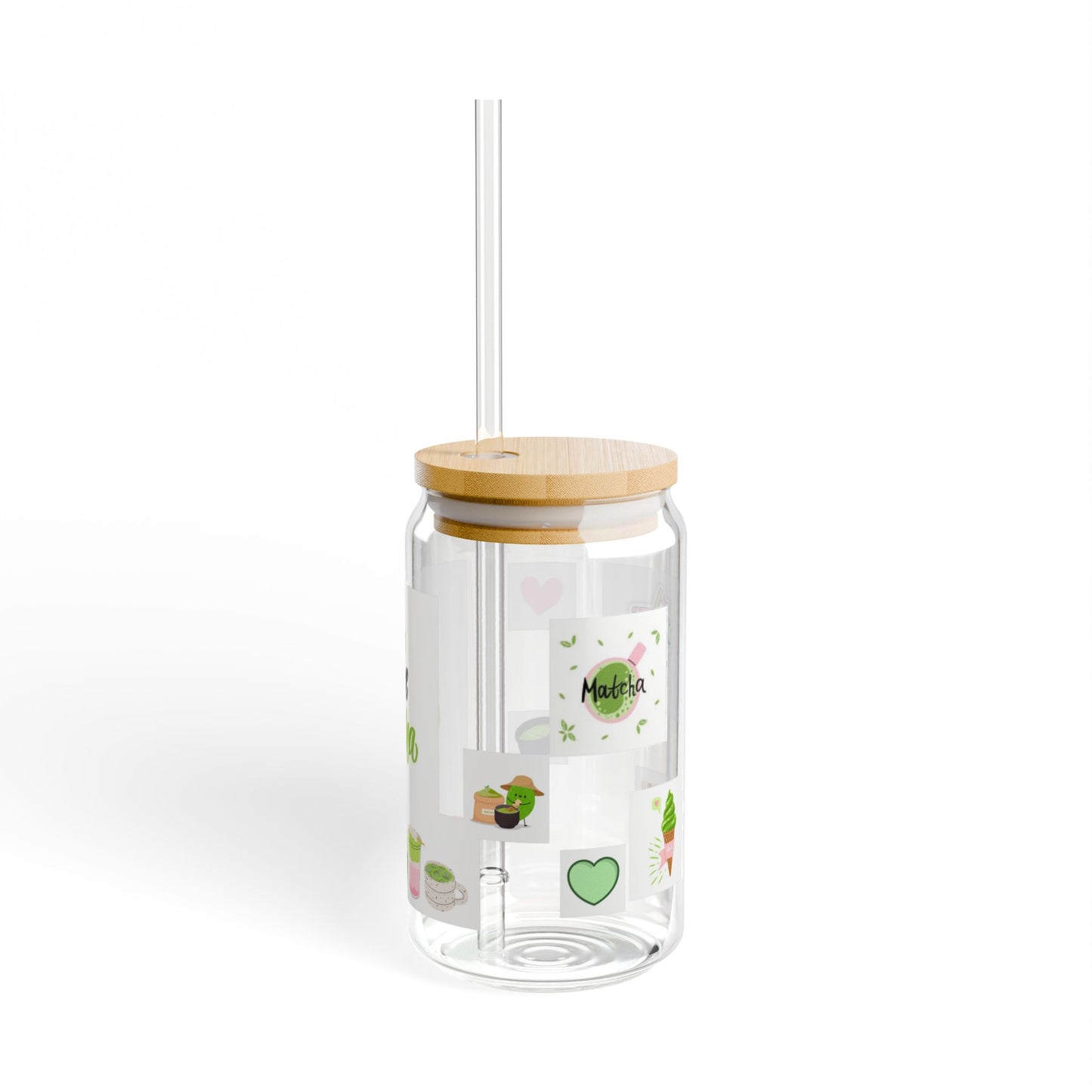 Sipper Glass, 16oz - I Love Matcha, Cute Drinkware for Tea Lovers, Perfect for Gifts, Eco-friendly Travel Mug, Stylish Beverage Container
