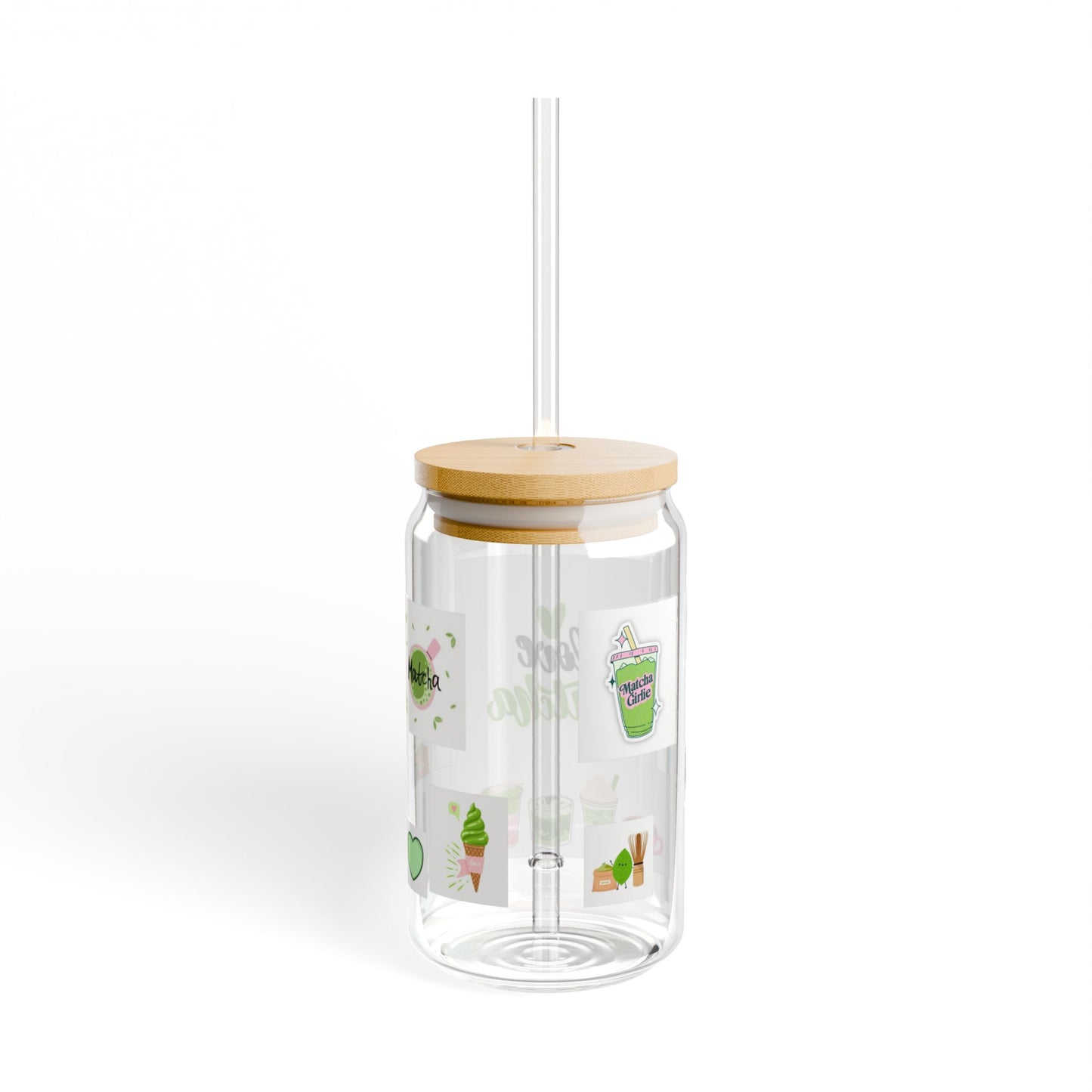 Sipper Glass, 16oz - I Love Matcha, Cute Drinkware for Tea Lovers, Perfect for Gifts, Eco-friendly Travel Mug, Stylish Beverage Container