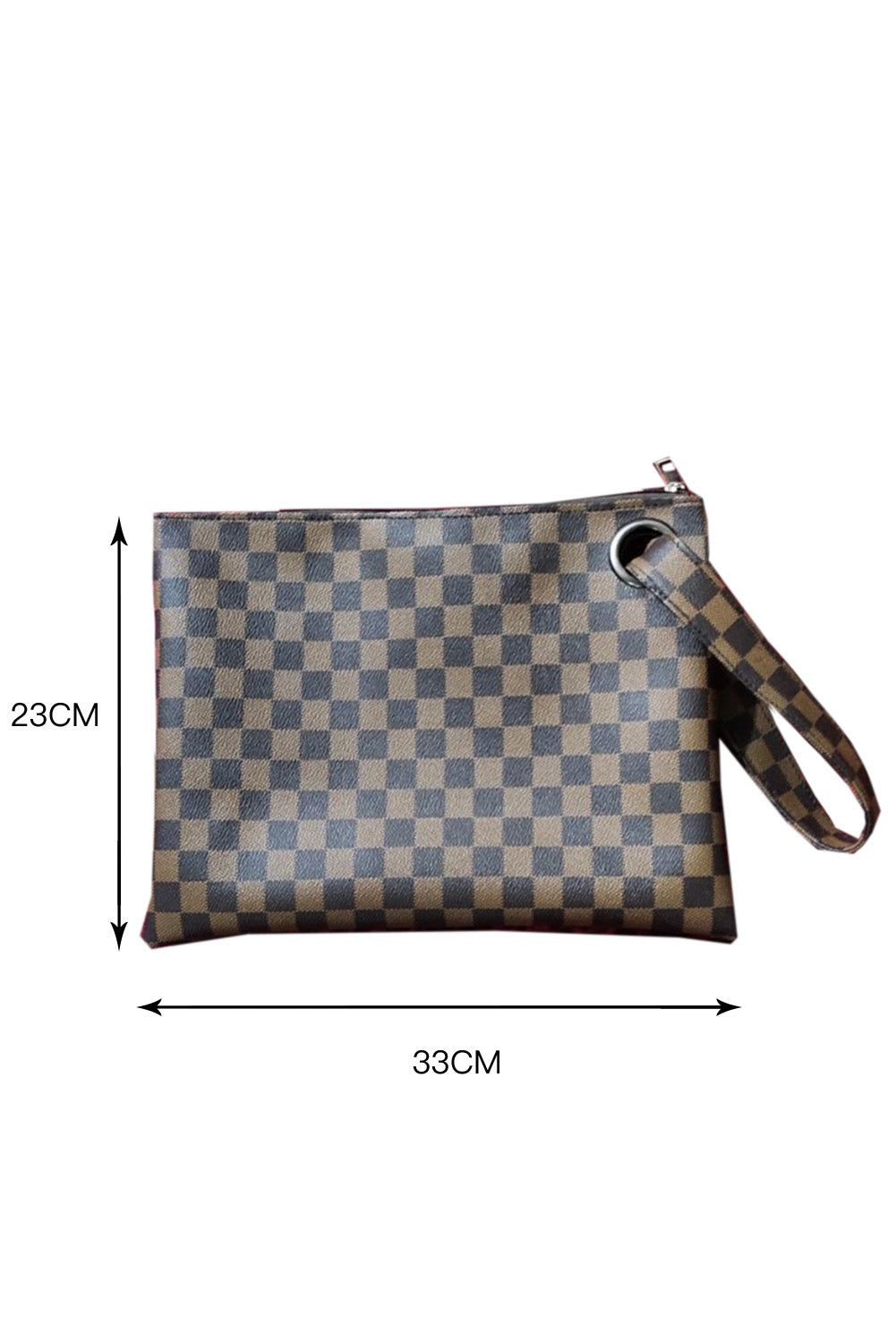 Brown Checkered Print Clutch