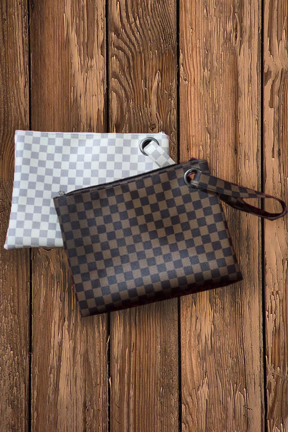 Brown Checkered Print Clutch